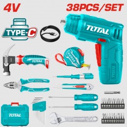 ATORNILLADOR INALAMBRICO 4V Y SET HERRAMIENTAS 37 PIEZAS