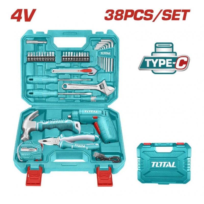 ATORNILLADOR INALAMBRICO 4V Y SET HERRAMIENTAS 37 PIEZAS
