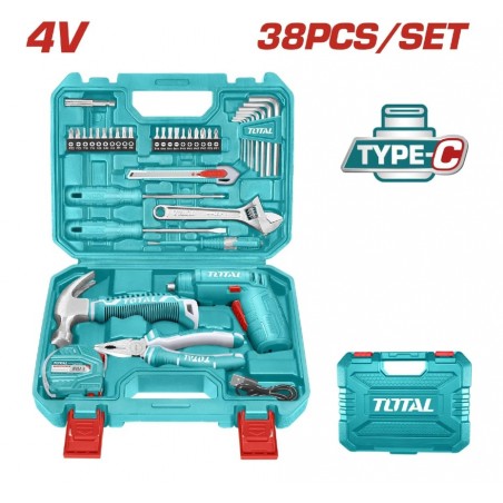 ATORNILLADOR INALAMBRICO 4V Y SET HERRAMIENTAS 37 PIEZAS