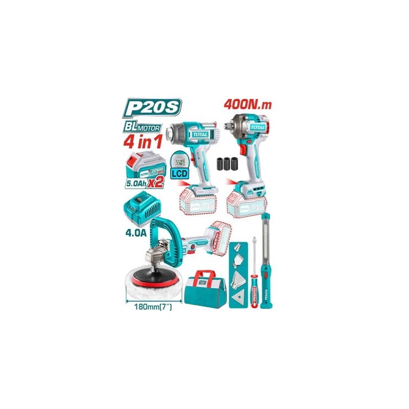 COMBO 4 EN 1 TOTAL LLAVE DE IMPACTO+POLICHADORA+PISTOLA CALOR+LINTERNA UTOSLI241182