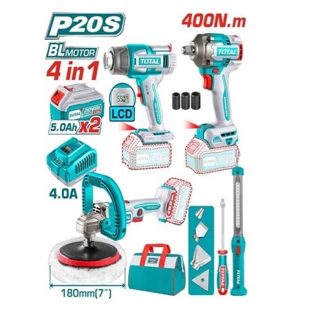 COMBO 4 EN 1 TOTAL LLAVE DE IMPACTO+POLICHADORA+PISTOLA CALOR+LINTERNA UTOSLI241182
