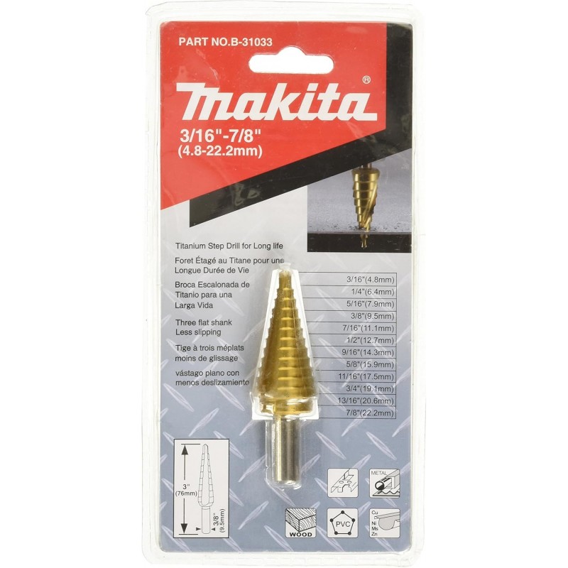 BROCA HSS ESCALONADA RECTO 3/16 -7/8 PULG MAKITA B31033