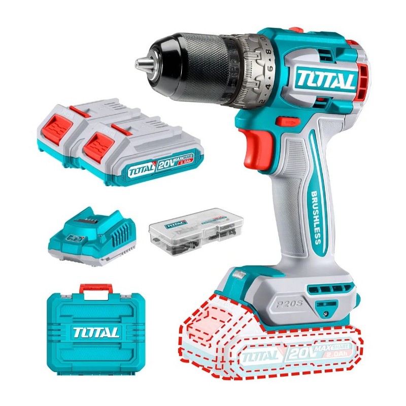 TALADRO INALAMBRICO 1/2 20V+2 BAT.2.0Ah+CARGADOR UTDLI20602