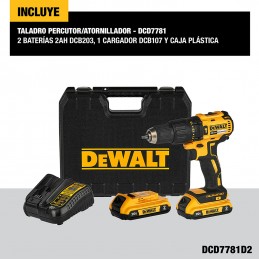 KIT TALADRO PERCUTOR 1/2 20V 3 BAT CARG DEWALT DCD7781D2-B3D