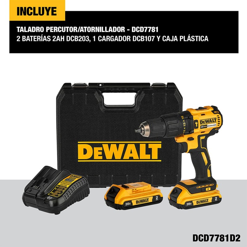 KIT TALADRO PERCUTOR 1/2 20V 3 BAT CARG DEWALT DCD7781D2-B3D