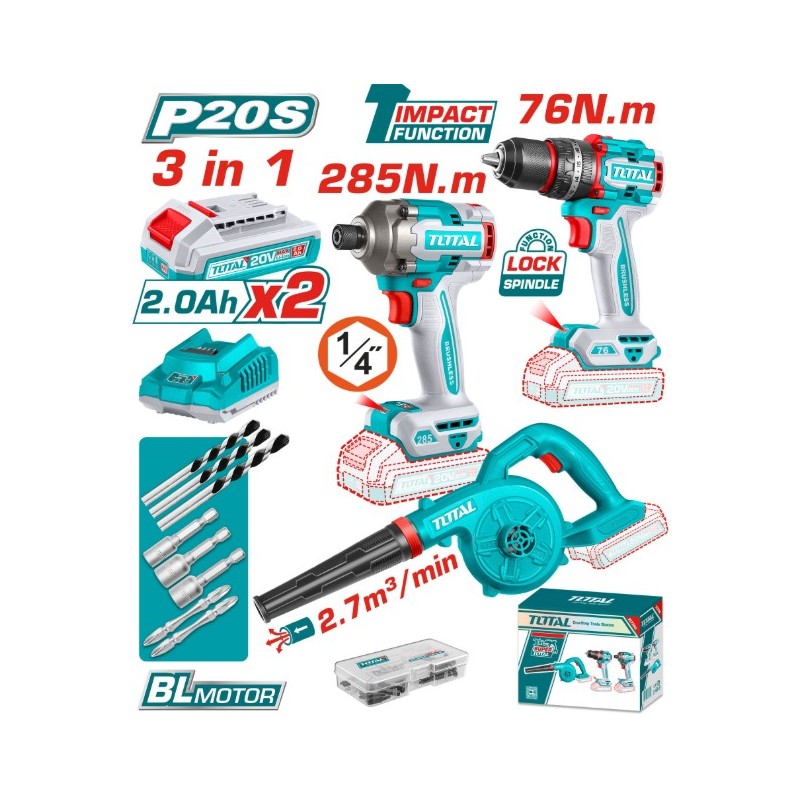 COMBO TOTAL ATORNILLADOR+TALADRO+SOPLADOR+ACCES UTOSLI250182