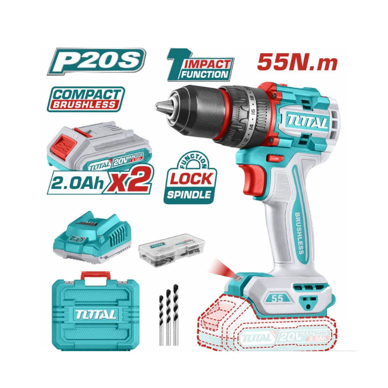 TALADRO PERCUTOR TOTAL 1/2" 20 VOL + BAT+ 47 ACC UTIDLI20558