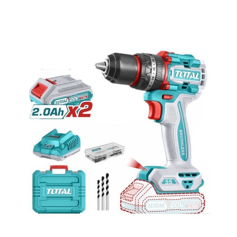 TALADRO PERCUTOR TOTAL 1/2" 20 VOL + BAT+ 47 ACC UTIDLI20558