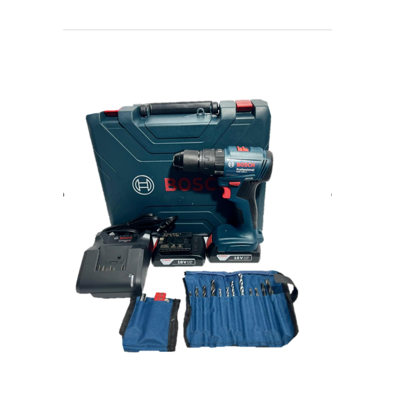TALADRO PERCUTOR INALAMBRICO BOSCH GSB 185-LI CARGADOR 2 BATERIAS + 23 ACCESORIOS GSB185LI+23ACC