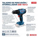 TALADRO PERCUTOR BOSCH 2 BATERIAS MALETIN GSB 183-LI