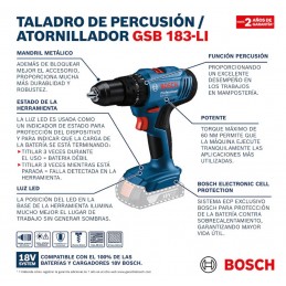 TALADRO PERCUTOR BOSCH 2 BATERIAS MALETIN GSB 183-LI