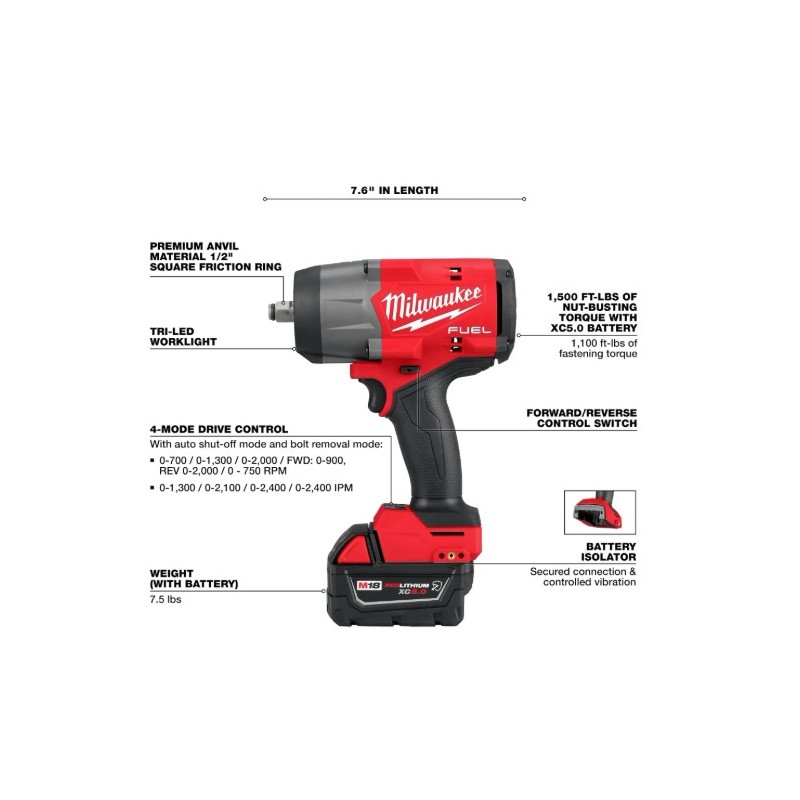 Llave de Impacto Milwaukee Alto Torque M18 1/2" 2967-21B