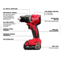 Combo BL Milwaukee Taladro/Atornillador Impacto M18 3610-22CT
