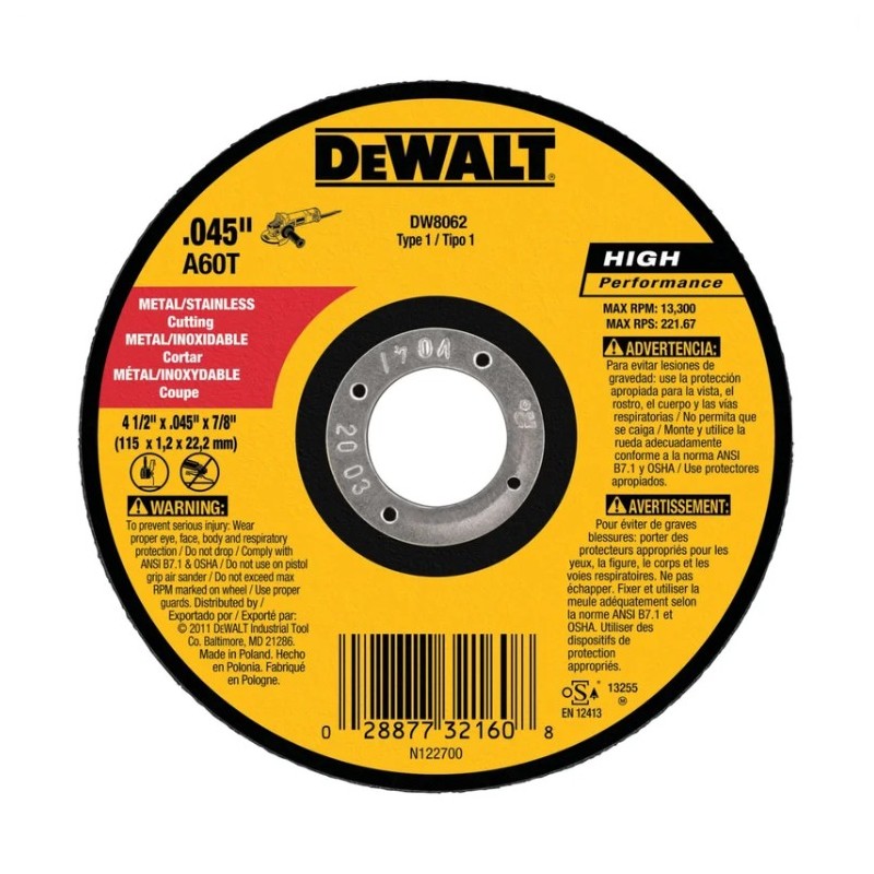 DISCO FINO 4.1/2 X 0.045 X 7/8 PULG DW8062 DEWALT
