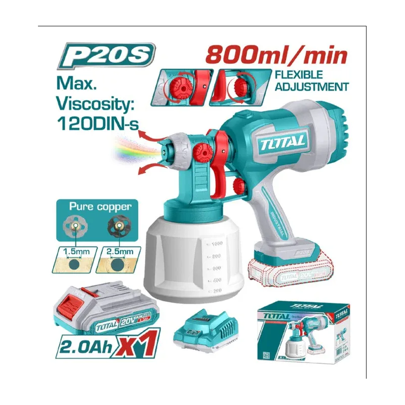 PISTOLA PINTAR INAL 800ML INCL BATERIA 20V+CARGADOR TOTAL UTSGLI20042
