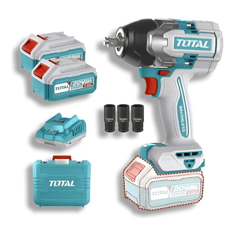 PISTOLA DE IMPACTO INAL 1/2" 20V 850 N.M + 2 BAT + CARG TOTAL UTIWLI2085