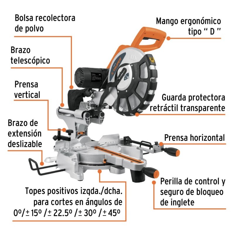 SIERRA DE INGLETE 12" 2000 W TELESCÓPICA COMPUESTA SINCO-12X