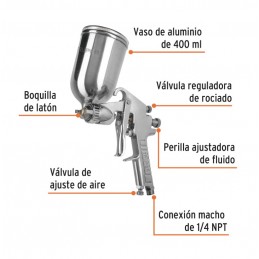 PISTOLA PARA PINTAR LVMP VASO ALUMINIO, 2 MM, TRUPER PIPI-422