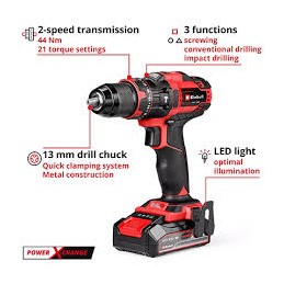 TALADRO PERCUTOR EINHELL 1/2"INALAMBRICO TE-CD 18/44 LI KIT