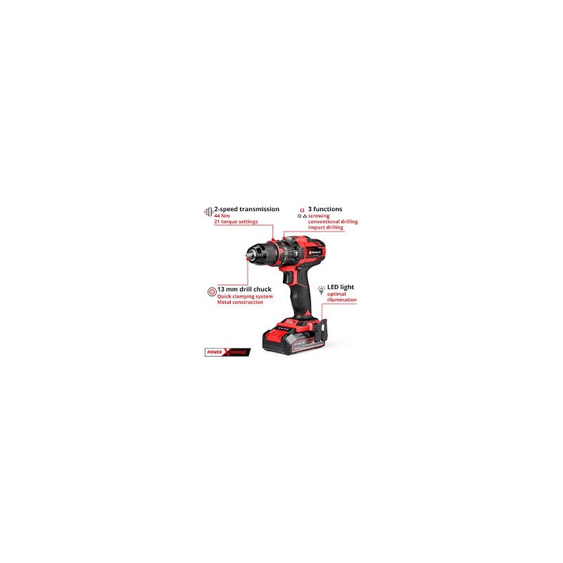 TALADRO PERCUTOR EINHELL 1/2"INALAMBRICO TE-CD 18/44 LI KIT