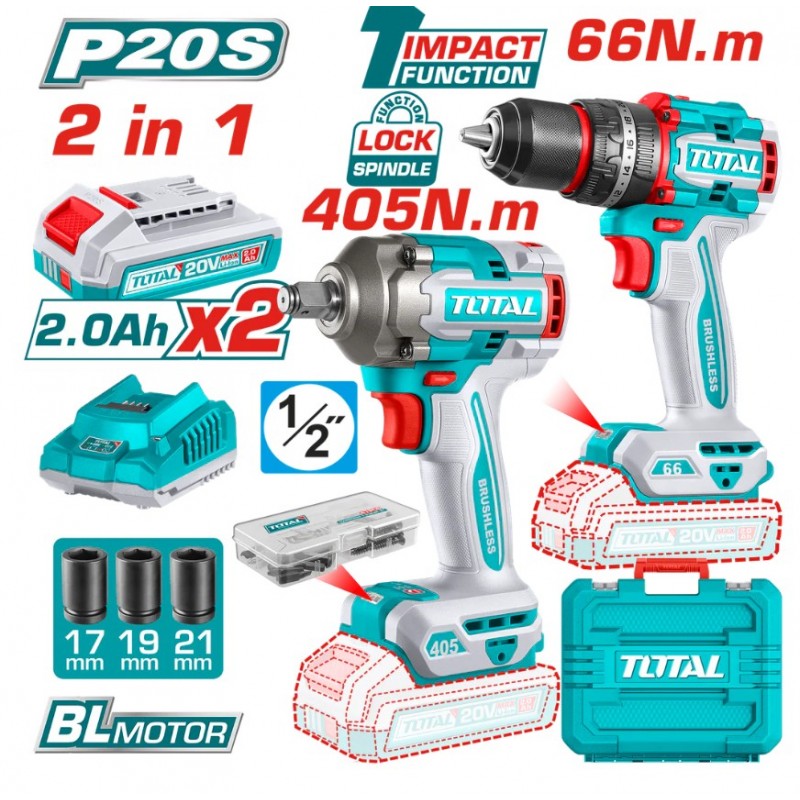 COMBO INALAMBRICO TALADRO+LLAVE IMPACTO 1/2" 20V UTCKLI20286