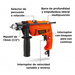 TALADRO PERCUTOR 1/2" 550W VVR CAJA PLASTICA  HD555K-B3