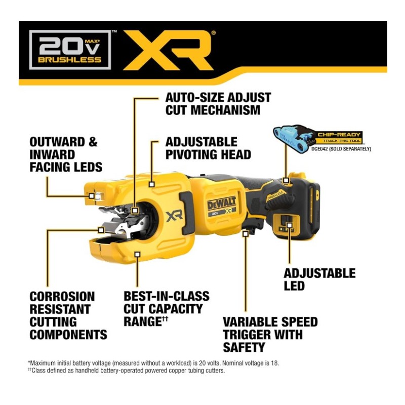 CORTATUBOS DE COBRE 1-1/4" 20V MAX XR DEWALT - DCE154B
