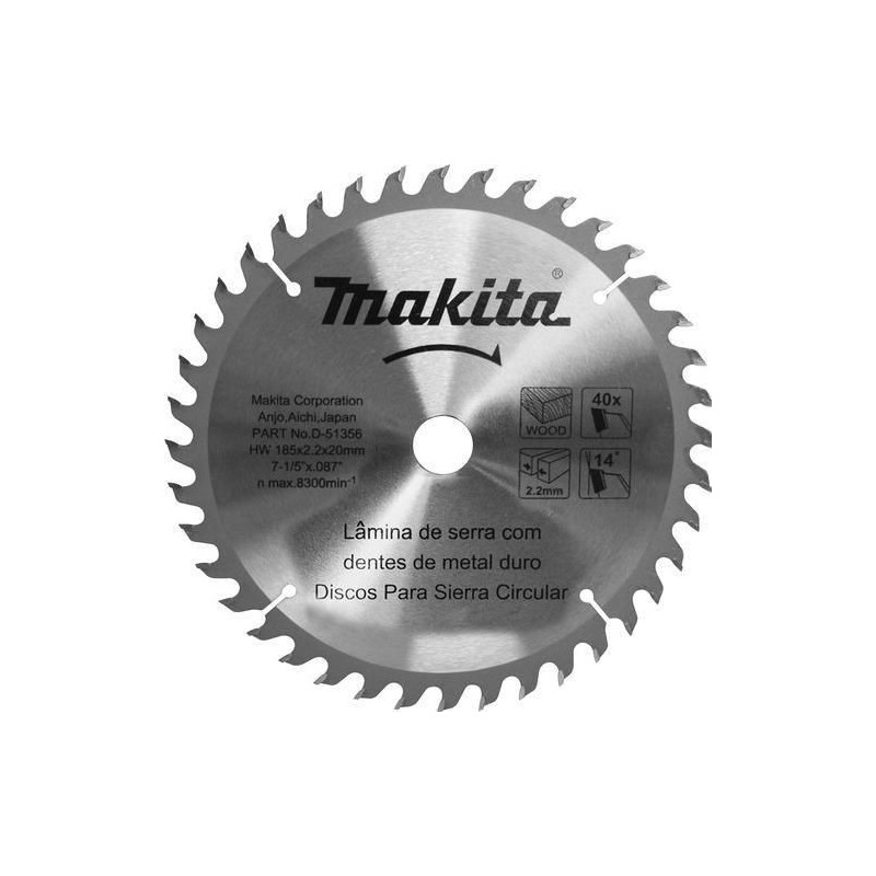 DISCO DE SIERRA  7-1/4 X 40 TPI P/MADERA MAKITA D51356