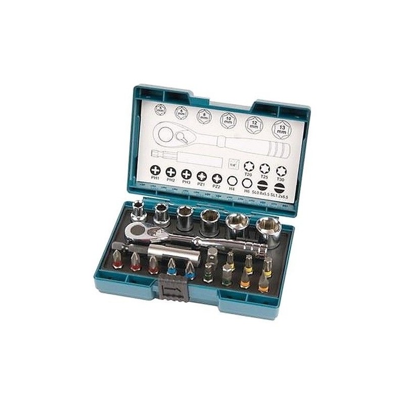 KIT COPAS Y PUNTAS MAKITA + RATCHET+21 PUNTAS B54081