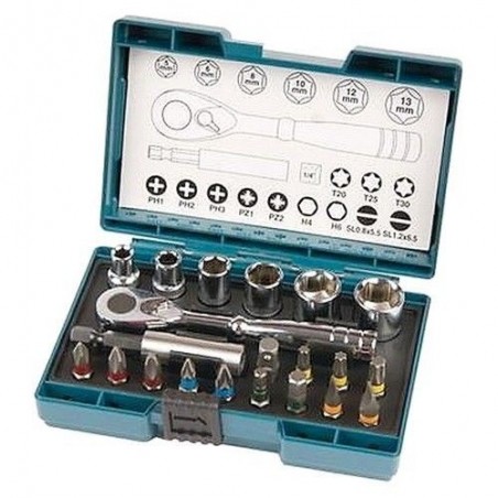 KIT COPAS Y PUNTAS MAKITA + RATCHET+21 PUNTAS B54081