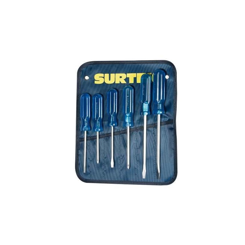JUEGO DE 6 DESTORNILLADORES AZULES COMBINADO SURTEK DCO07P