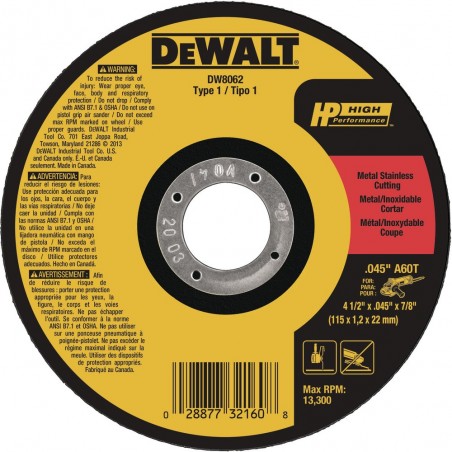 DISCO FINO 4.1/2 X 0.045 X 7/8 PULG DW8062 DEWALT