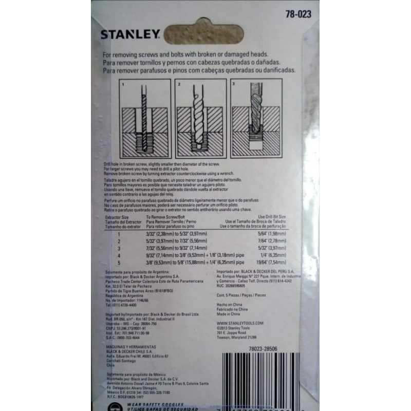 Juego Extractor de Tornillos STANLEY 78-023
